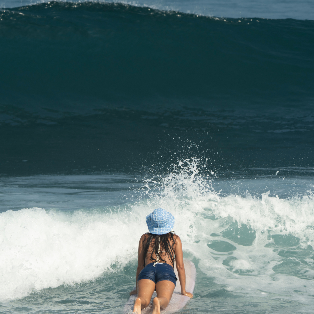 Lara-Blue Boardsox Surf Hat + Hard Shell Insert