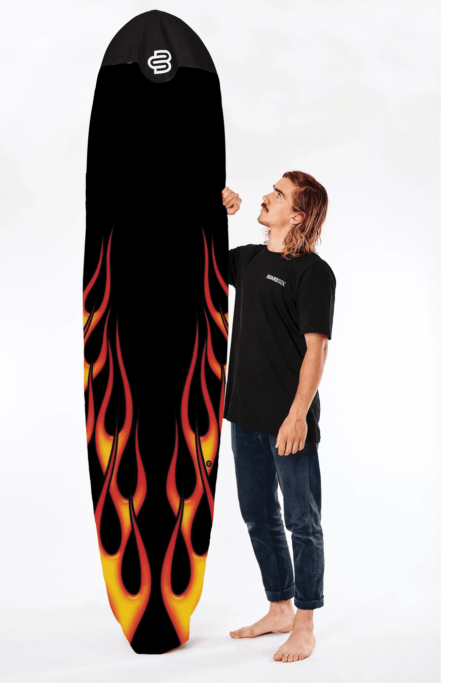 Flames longboard cover in 14oz recycled canvas by Boardsox