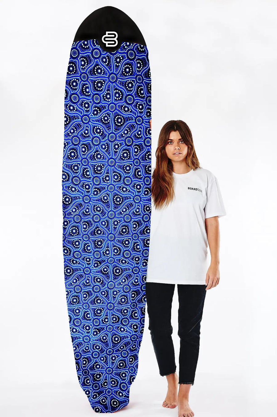 Saltwater Dreamtime longboard cover in 14oz recycled canvas by Boardsox