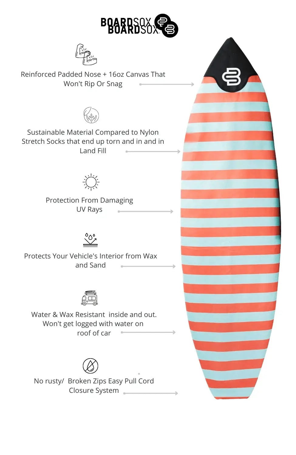 Stripes Boardsox® Custom Fit Big Wave Gun Cover - BOARDSOX®BoardSox Surfboard Cover