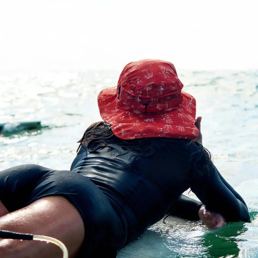 Hula Boardsox surf hat in deep red bandana paisley
