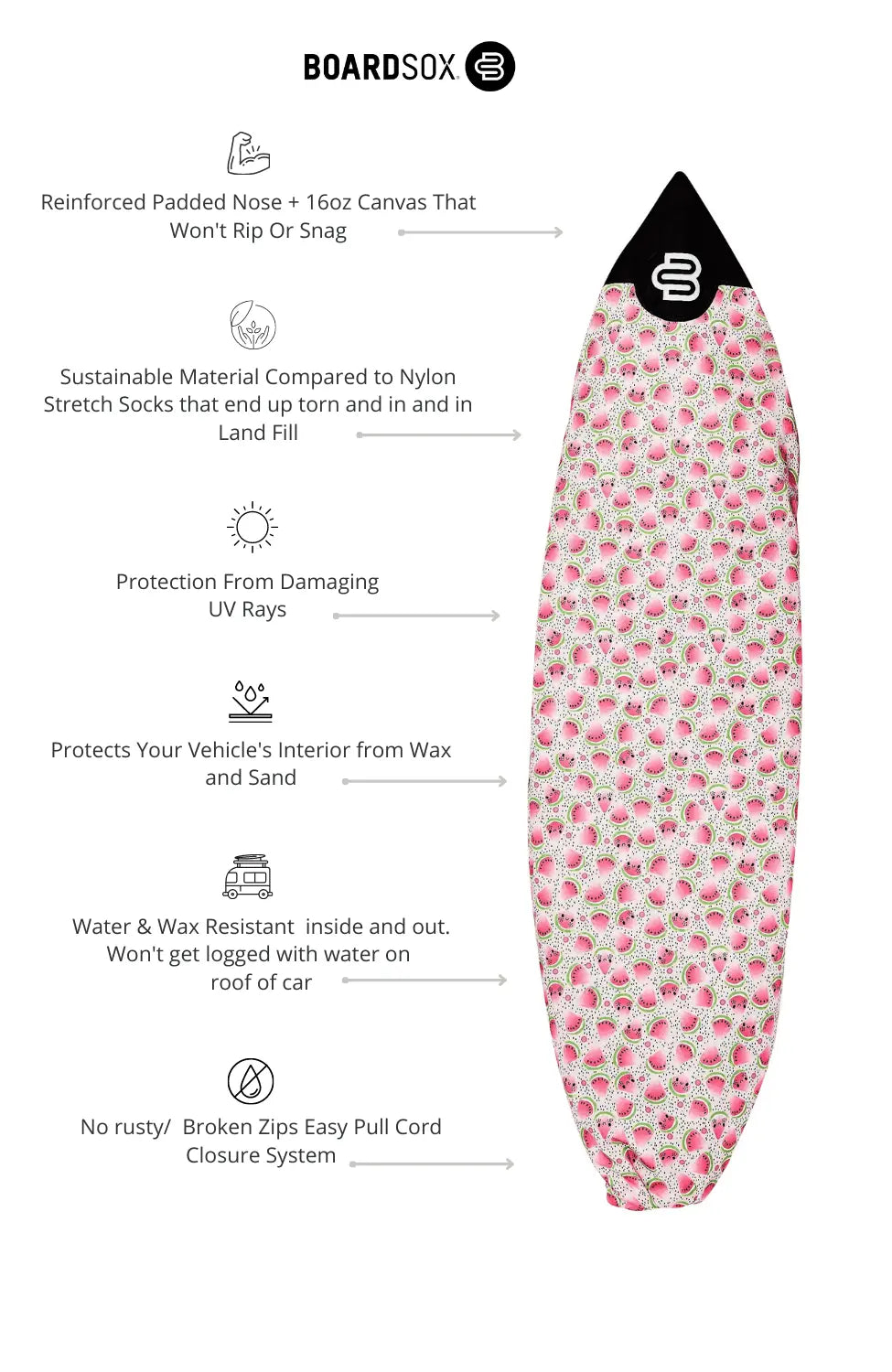 Watermelon Boardsox® Big Wave Gun Cover - BOARDSOX®BoardSox Surfboard Cover